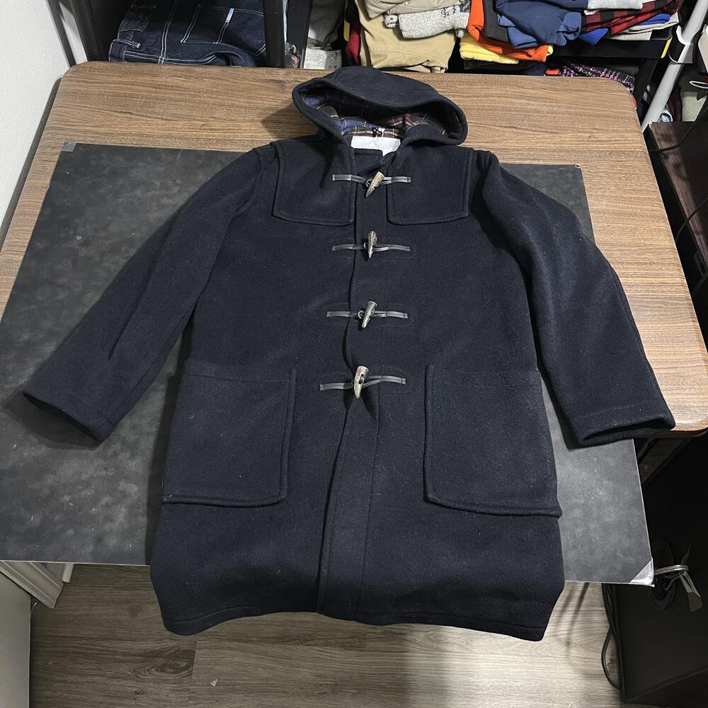 Montgomery M0106 Classic Duffle Coat Mens Small Navy Wool Hooded Toggle Parka